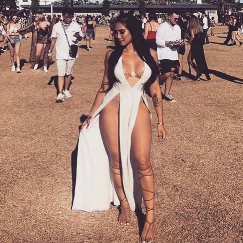 2021 cross-border Amazon Europe and America solid color high waist split white milk silk lace stitching long skirt dress female