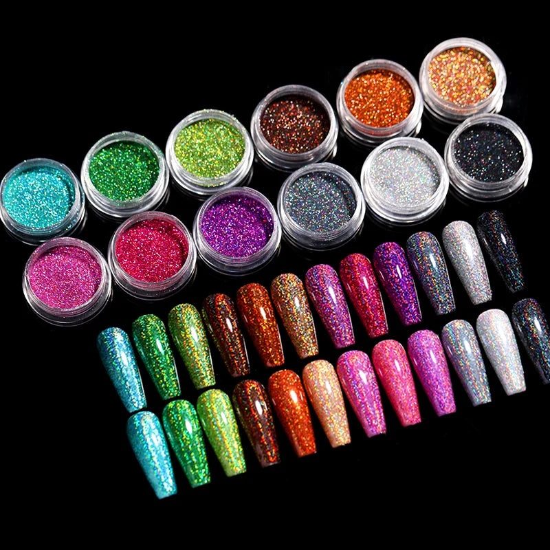 1 Box Hot Sale Holographics Nail Powders Laser Shiny Nail Glitters Dust Decorations For Nail Art Chrome Pigment DIY Accessories