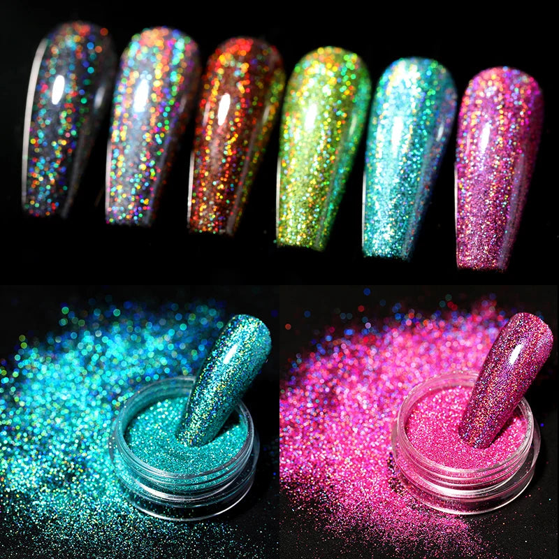 1 Box Hot Sale Holographics Nail Powders Laser Shiny Nail Glitters Dust Decorations For Nail Art Chrome Pigment DIY Accessories